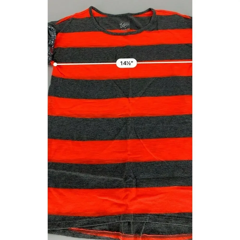Justice Girls T-Shirt Top Short Sleeve Sequins Striped Casual Sz 12